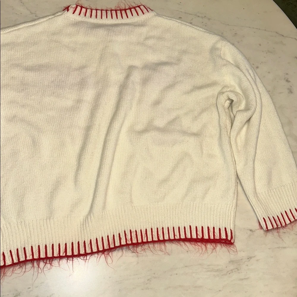 White Sweater with Red Bow Accent size large - Picture 7 of 8